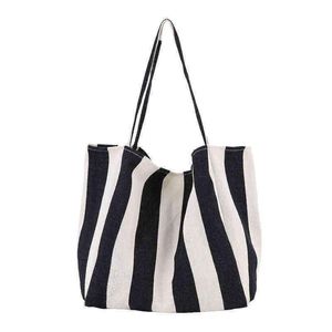 Gestreepte tas grote canvas draagtas voor vrouwen zomerstrand hbp klassieke stof zachte, handtas vrouwelijk grote casual bovengak tas g220422