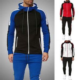 Gestreepte mode -trackpak set mannen merk zweetpak heren sportset zithirts zweetwapens 2 stuks jogger track suit 201116