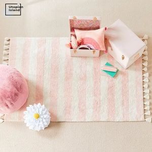 Tapis moelleux rayé pour salon rose tapis de jeu de pépinière poilue pour enfants en peluche Babi tapis fourrure doux enfants tapis de chambre 240125