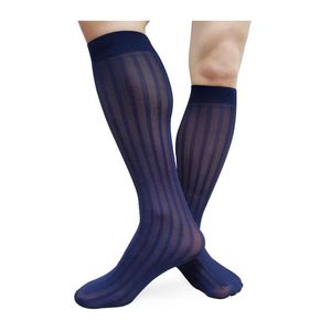 Calcetines de hombre a rayas formales para hombre transparente fino transparente hasta la rodilla para hombre de negocios boda manguera Sexy medias de lencería