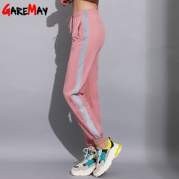Gestreepte harem joggingbroek vrouwen losse broek broek kant reflecterende casual voor slanke jogger 210428