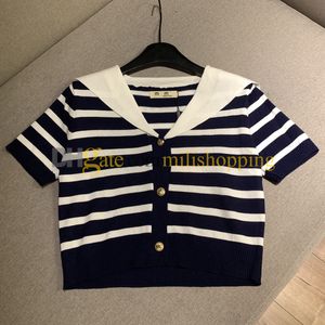 T-shirt en twirt tricoté Designer Navy Collar Lettre de plate