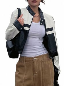 Vestes de motard en cuir rayé y2k Vintage Punk Streetwear Moto Fi Manteau Femmes Coréennes Vêtements d'extérieur Esthétique m33Q #