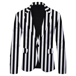 Gestreepte mannelijke blazer pakken polka dot luipaard print casual Britse mode slanke fit jas suit heren jas streetwear 240507