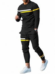 Gestreepte Mannen Broek Trainingspak 2 Delige Set Fi Sportkleding Lente Streetwear Lg Mouw T-shirt Oversized Mannen Kleding l8sR #
