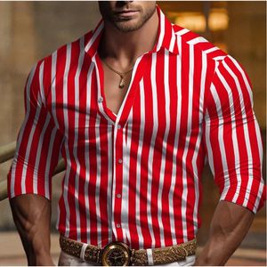 Striped Mens Resort Hawaiian Print Shirt Street Beach Spring en Summer Rapel Longsleved Fashion Design 240410