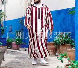 Vêtements islamiques musulmans rayés Men jubba thibe robe abayas long robe saoudien musulman abaya marocain caftan islam dubai arab8633170