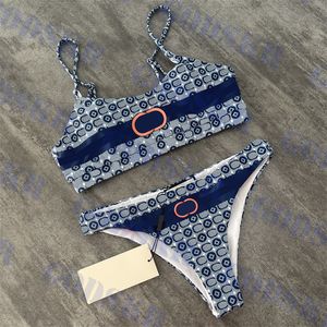 Gestreept Patroon Bikini Dames Badmode Kleine Letter Logo Badpak Zomer Nieuwe Dames Ondergoed Twee Kleuren