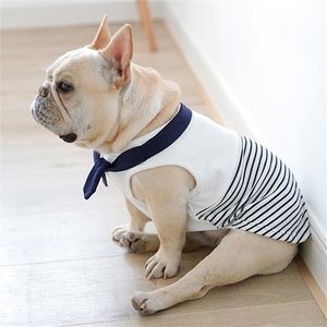 Vêtements pour animaux de compagnie rayés Style marine Vêtements pour animaux de compagnie Vêtements pour chiots en coton Costume doux Bouledogue français pour manteau Ropa Perro T200710