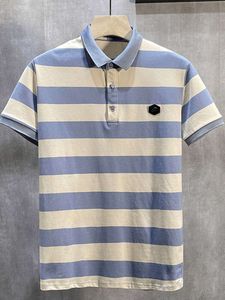 Polo rayé, t-shirt à manches courtes pour hommes, marque d'été à la mode, couleur contrastée à la mode, sensation de demi-manche, haut de coton de papa