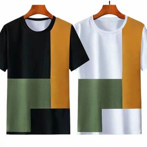 Chemise imprimée à rayures T-shirt pour hommes Patchwork T-shirts à manches courtes Style simple Pull d'été Cott Tops Vêtements pour hommes surdimensionnés 956m #