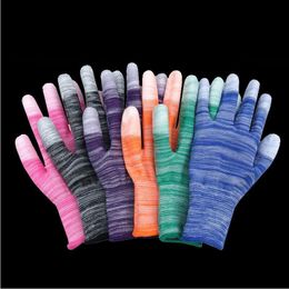 Gants enduits de doigts en mousse de latex PU rayés Doublure en nylon antistatique anti-poussière résistant à l'usure pour la protection de l'atelier Protection du travail YX1093 30 paires