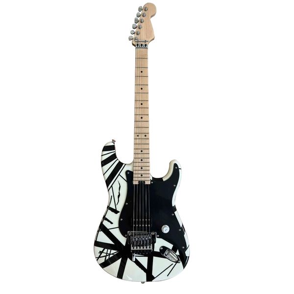 Guitarra rayada Serie V Halen Guitarra eléctrica Floyd con rayas blancas y negras