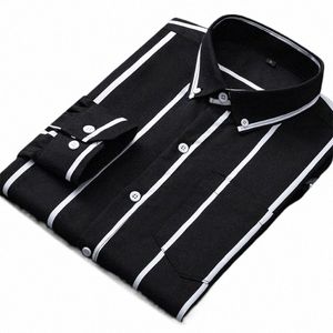 Chemises à rayures pour hommes Lg manches mâle chemise à carreaux décontractée homme imprimé Dr chemise Slim Fit Bott Down Formale Busin bureau H3ll #