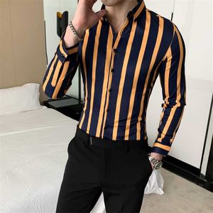 Gestreepte Shirts Mannen Casual Slanke Slanke Kleding Shirt Mannelijke Lange Mouw Business Streetwear Social Party Blouse Chemise Homme 210527