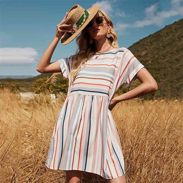 Vestido de verano a rayas Mujer Casual Loose Beach Holiday Tallas grandes Embarazada Vestidos De Mujer Oversized 210427