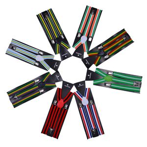 Gestreepte bretels 2.5 * 100cm volwassen elastische y-back 20 kleuren regenboog riem verstelbare beugels voor clip-on hallowmas kerstcadeau