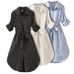Gestreepte vrouwen jurk tuniek lange mouw elegante shirt blauw wit zwart lente zomer dames casual streep mini es 220418