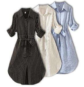 Femmes rayées Hobe TUNIC Longue manche élégante robe de chemise bleu blanc noire de printemps d'été dames décontractées mini-robes Robes 2012046701913