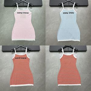 Gestreepte vrouwen gebreide kledingbrief sexy sling vest jurken luxe ontwerper zomer slanke casual dagelijkse tankjurk