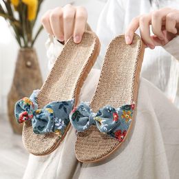 Pantoufles à rayures Eva avec nœud, chaussures d'intérieur en coton pour la maison, tongs en lin de Style japonais pour femmes, pantoufles pour femmes, 252