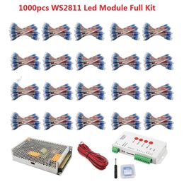 STRIPS 1000PCS WS2811 LED PIXEL MODULE 12 MM IP68 RGB Diffuse Adresable voor letterteken DC 5V T1000S Controller Power ADAPTERLED