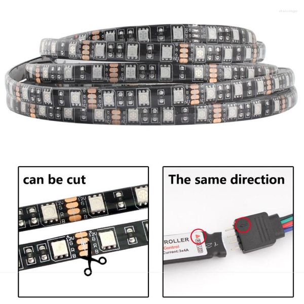 Bandes 12V RGB LED Strip 12 V Volt Light Black PCB 1M 2M 60LED / M Ruban flexible étanche Décoration