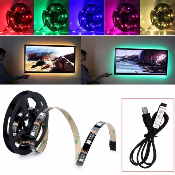 Bandes 1m/2m USB LED bande lumineuse RGB noël Flexible bande TV fond lampes contrôle manuel ruban adhésif IP20/IP65LED StripsLED