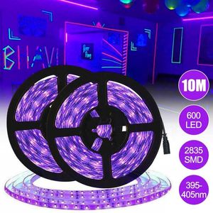 Strips 2 in 1 DC12V 10M UV ULTRAVIOLET 395-405nm LED Strip Zwart Licht 2835 SMD 60LED / M Waterdichte Tape Lamp voor DJ Fluorescentiepartij