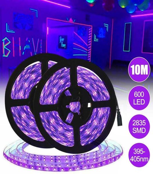 Bandes 2 en 1 DC12V 10M UV Ultraviolet 395405nm Bande LED Lumière noire 2835 SMD 60LEDM Lampe à bande étanche pour DJ Fluorescence P7348427