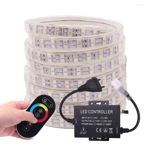 Strips 220V RGB LED Strip Licht Touch Remote Regeling 60LED/120 LED Waterdichte tape lichten Verander kleur EU Home Decoratie