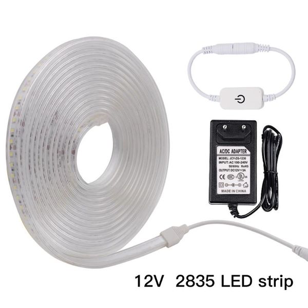 Tiras Tira LED de 24V con atenuador táctil 2835 120Leds / m Cinta impermeable 3000K 4000K 6000K Luces Adaptador de cinta flexible LED