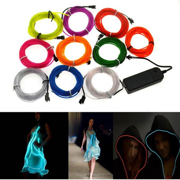 Bandes 2M/5M 3V Flexible néon lumière lueur EL câble bande câble bande LED lumières chaussures vêtements voiture étanche StripsLED