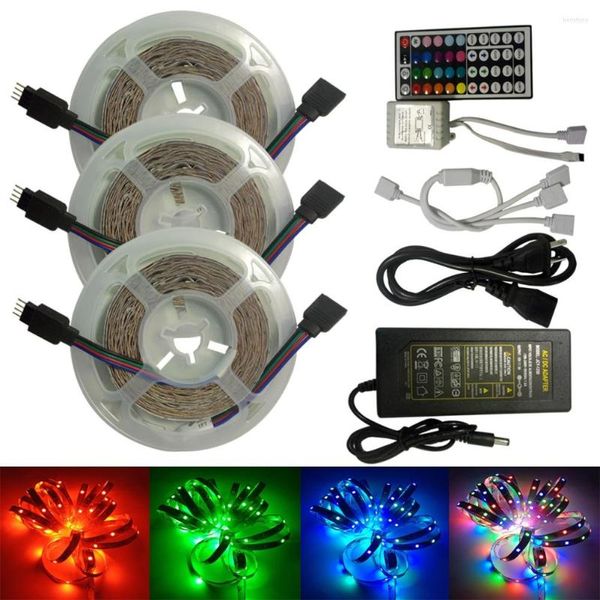 Tiras 3 rollos 5M 60 LED Luz con 44 teclas Control remoto y adaptador de corriente Luces de cuerda RGB Barra de cambio de color