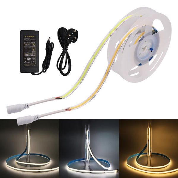 Tiras 384LED 528LED COB LED Strip AU / EU / UK / US Alta densidad Blanco cálido / Blanco frío Cinta natural Cinta flexible impermeable