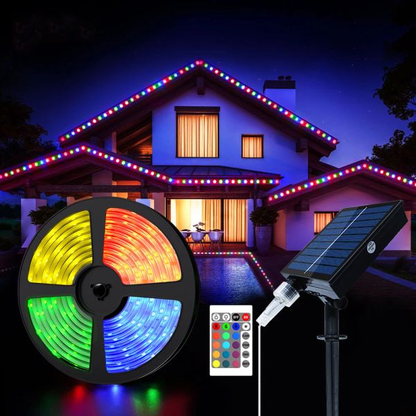 Strip 5050 RVB Solar Strip Outdoor Couleur LED Couleur décorative Lumière 5m 10m Strip Street Garden Amosphère de Noël étanche.
