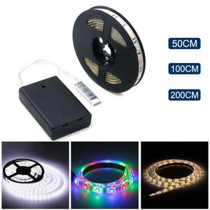 Bandes 50CM 1M 2M lumières de Noël bande LED à piles 3528 SMD étanche chaîne Flexible lumière chaude/blanche froide RGB