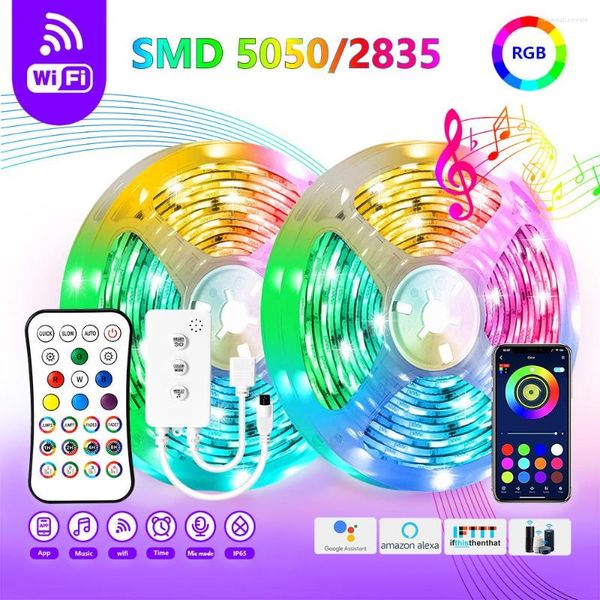 Bandes 5M-30M DC 12V LED Strip Lights RGB 2835 Bluetooth Musique Flexible Wifi Contrôle Ruban Ruban Décor Pour Chambre