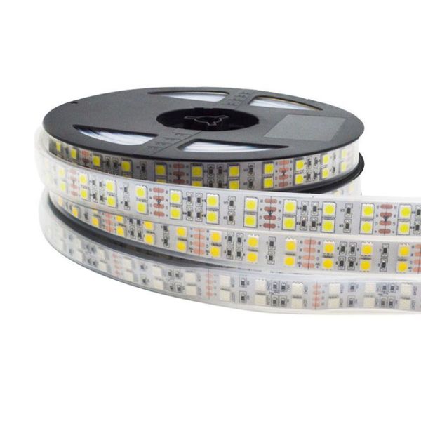 Bandes 5m Double Rangée RGB LED Bande Étanche 120LEDsm Blanc PCB Lumière Chaude DC