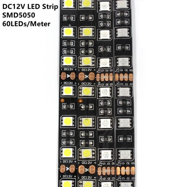 Tiras de tira de luces LED de 5M, placa PCB negra, entrada de 60LED/metro, cinta de seguridad de 12V, BSOD DIY, tiras LED de línea Flexible RGB