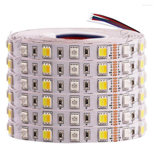 Bandes 5M RGB CCT LED bande lumineuse 12V 24V 2835 RGBW RGBWW ruban Flexible 60 90 180LED s/m décoration de corde à rayures étanche