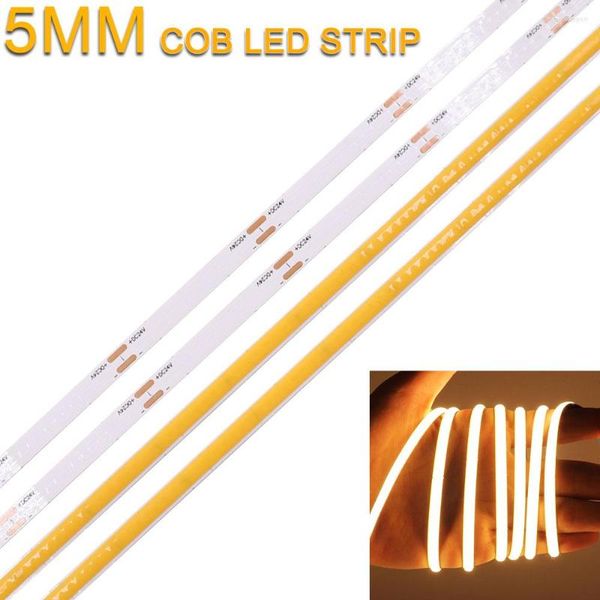 Tiras de 5mm súper delgadas 12V 24V barra de luz LED suave cinta FOB COB tira 384-LEDs RA 90 lámpara de cinta lineal Flexible para iluminación de decoración