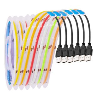 Bandes 5V COB LED bande USB alimenté lumière haute densité éclairage linéaire 320LED/m blanc chaud bleu rouge vert ruban Flexible DC5VLED