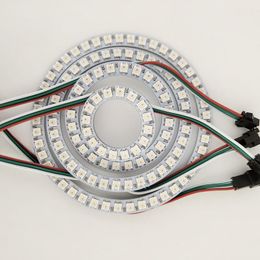 Strips Adresable WS2812B Ring Pixel Lamp 16/24/35/45 LEDS Witte PCB RGB Droomkleur WS2812 IC Ingebouwde DC5V LED Stripled Stripled Stripled