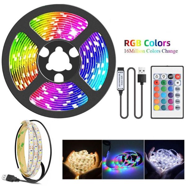 Tiras de retroiluminación USB Luces de tira LED blancas 2835 RGB DC 5V Cinta de rayas de colores Cinta de diodo Tasma para decoración de PC de la habitación del hogar Lámparas LED
