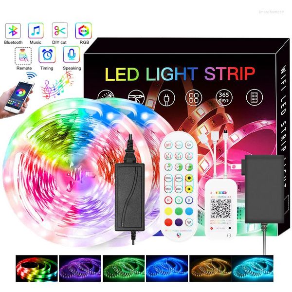 Tiras Música Bluetooth luces de tira LED 20M RGB SMD Luz impermeable de cinta flexible 5m 10m Cinaca Diodo DC12V Control de aplicaciones remotas