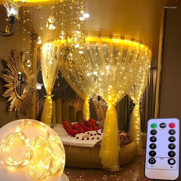 Tiras de cortina, luces de carámbano Led, cadena de Control romántico, colgante de araña, fiesta de jardín, decoración de árbol de Navidad, regalo para dormitorio