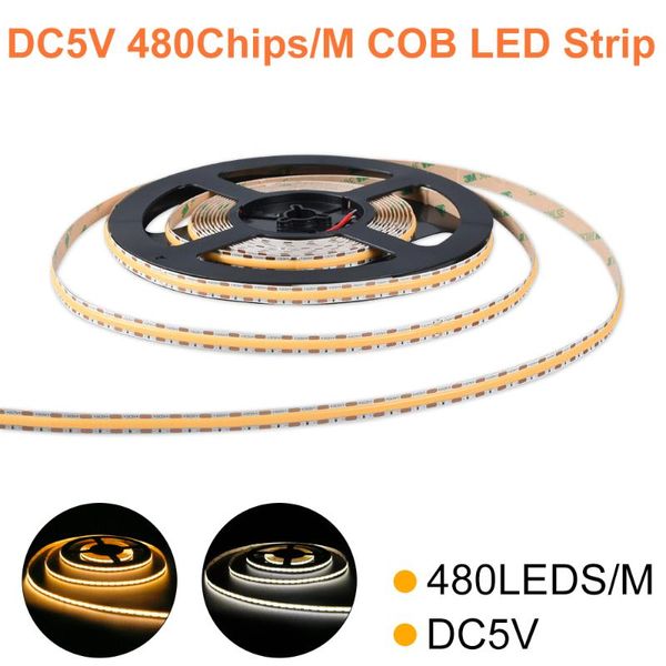 Bandes DC5V 480Chips/M Gradation COB Light Strip Warm Nature White 2700K 4000K LED Stripe Pour Indoor Bedroom LightingLED