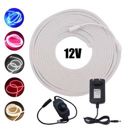 Tiras Dimmable LED Strip Luz de neón 2835 120leds / m Tubo de cinta impermeable Decoración al aire libre Adaptador de atenuador de cuerda flexible LED