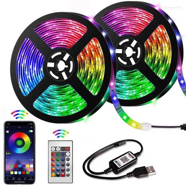 Tiras LED Tira de luz RGB Compatible con Bluetooth IR Remoto USB LED Cinta Retroiluminación de diodo flexible para TV Fiesta Decoración de vacaciones